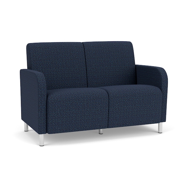 Lesro Siena Lounge Reception 2 Seat Tandem Seating No Center Arm, Brushed Steel, RF Blueberry Upholstery SN2101 - main
